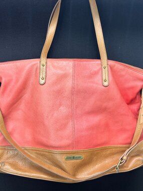 Lucky Brand Red Orange Leather Colorblock Tote Shoulder Bag